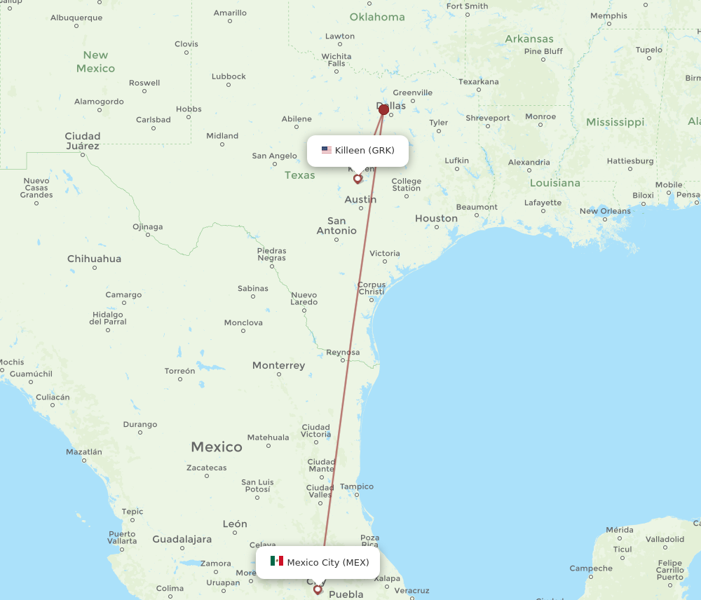 Flights from Killeen to Mexico City GRK to MEX Flight Routes