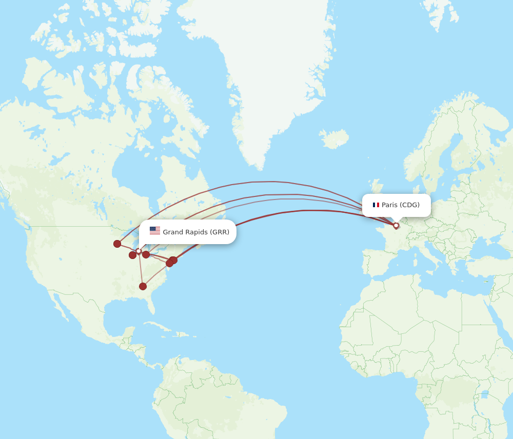 Flights from Grand Rapids to Paris GRR to CDG Flight Routes