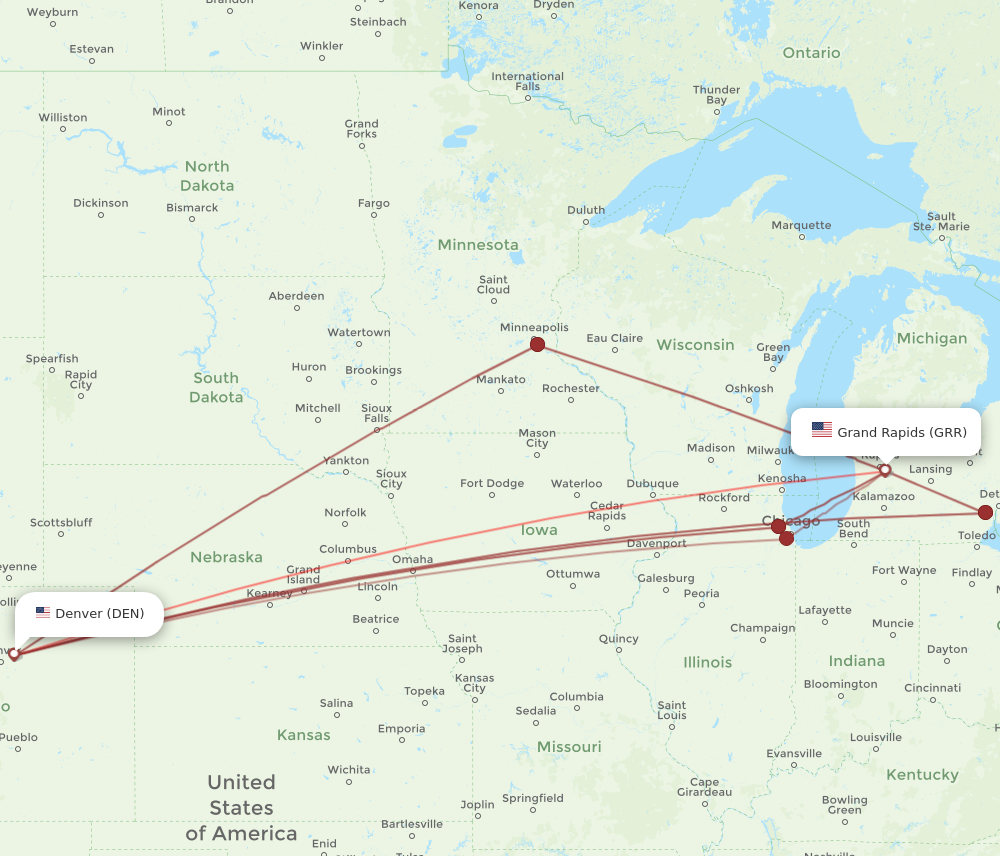 Flights from Grand Rapids to Denver, GRR to DEN - Flight Routes