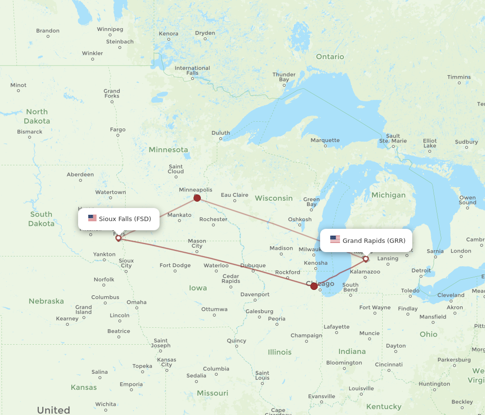 Flights from Grand Rapids to Sioux Falls GRR to FSD Flight Routes