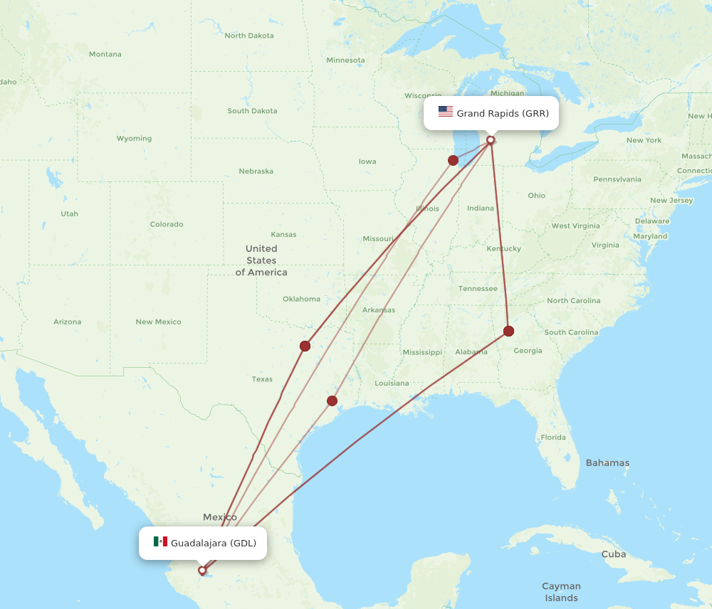 Flights from Grand Rapids to Guadalajara, GRR to GDL - Flight Routes