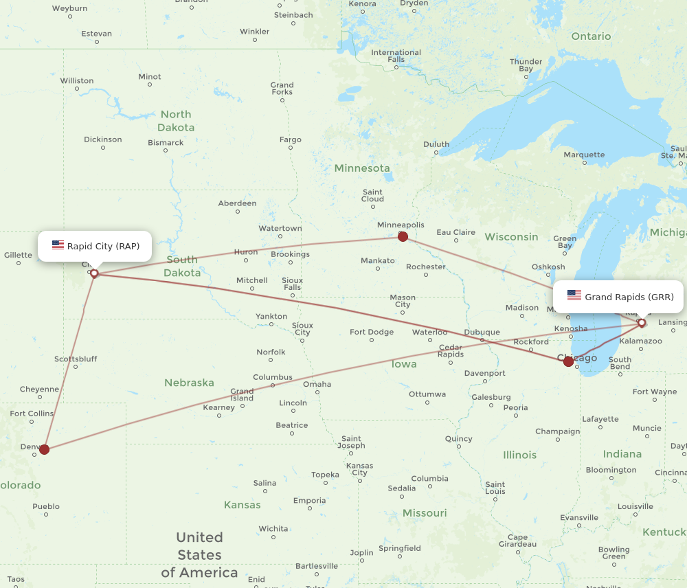 Flights from Grand Rapids to Rapid City, GRR to RAP - Flight Routes