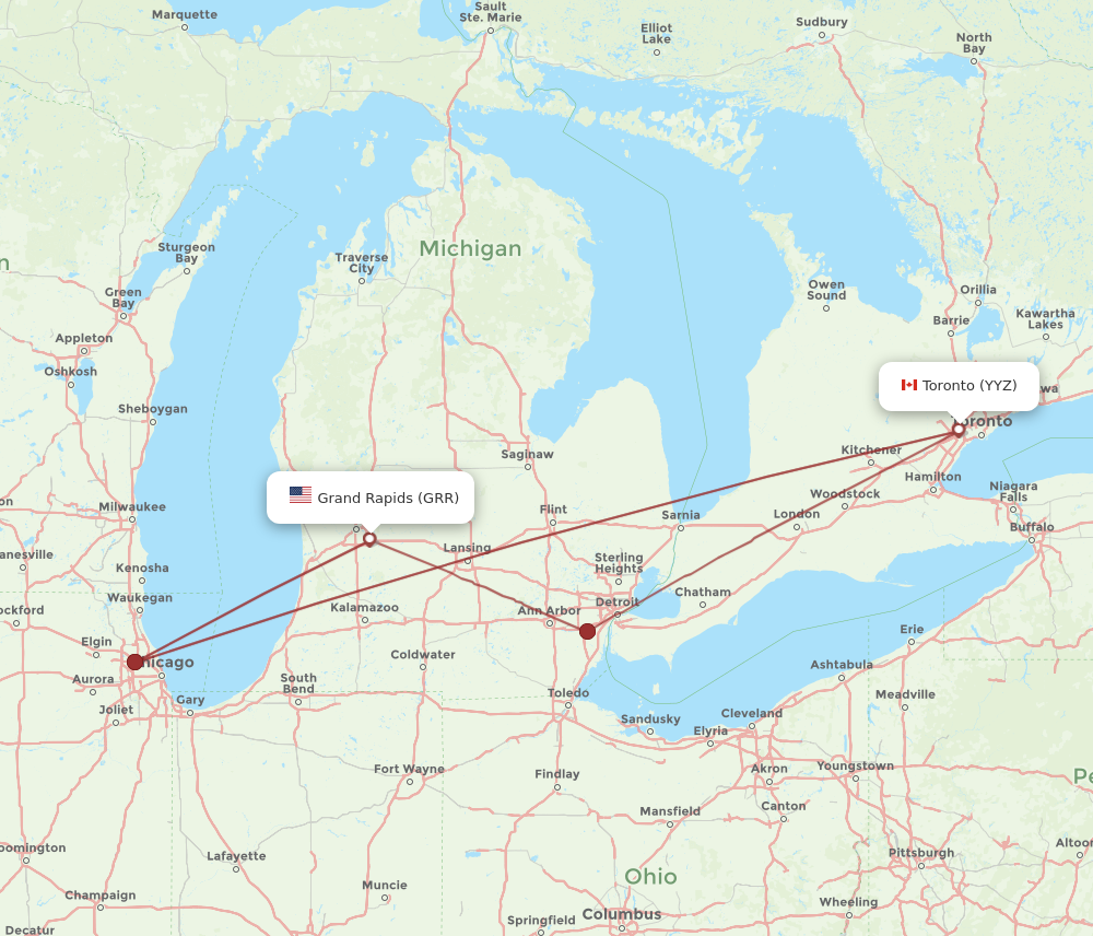 Flights from Grand Rapids to Toronto GRR to YYZ Flight Routes