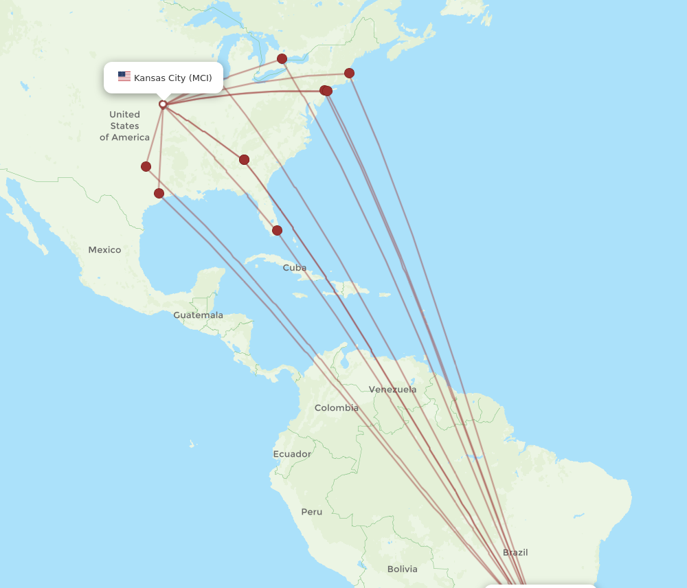 Flights from Sao Paulo to Kansas City GRU to MCI Flight Routes