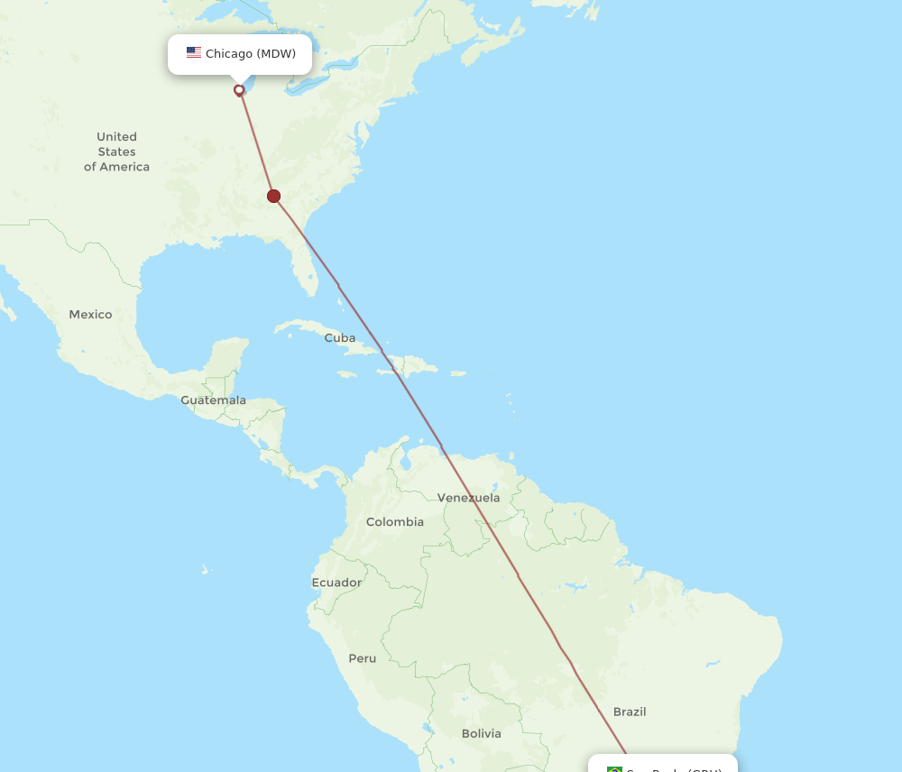 Flights from Sao Paulo to Chicago GRU to MDW Flight Routes