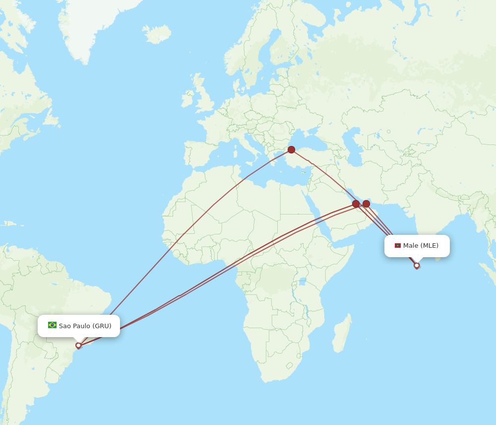 All flight routes from Sao Paulo to Male, GRU to MLE - Flight Routes