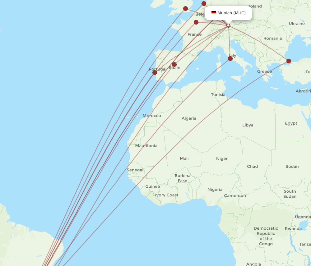 All flight routes from Sao Paulo to Munich, GRU to MUC - Flight Routes