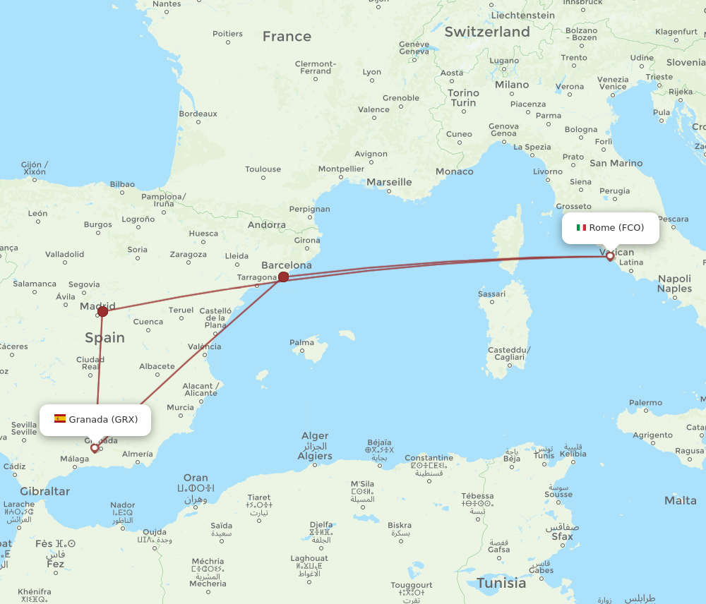 Flights from Granada to Rome GRX to FCO Flight Routes