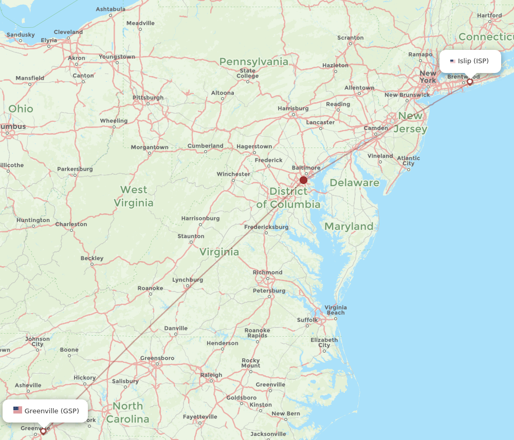 Flights from Greenville to Islip GSP to ISP Flight Routes