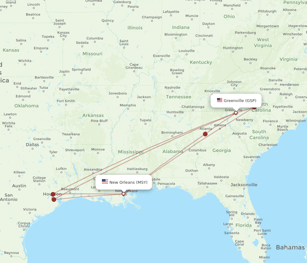 All Flight Routes From Greenville To New Orleans Gsp To Msy Flight Routes 7218