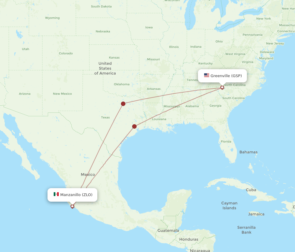 All flight routes from Manzanillo to Greenville, ZLO to GSP - Flight Routes