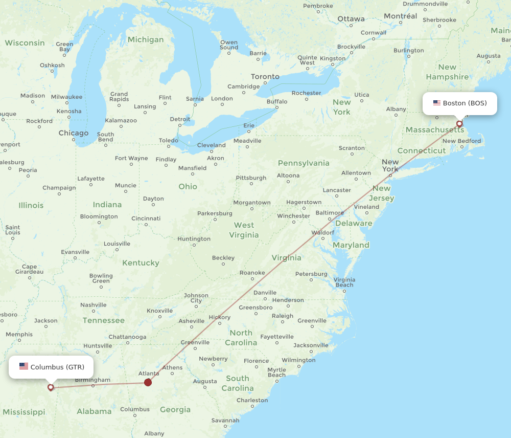 Flights from Columbus to Boston GTR to BOS Flight Routes