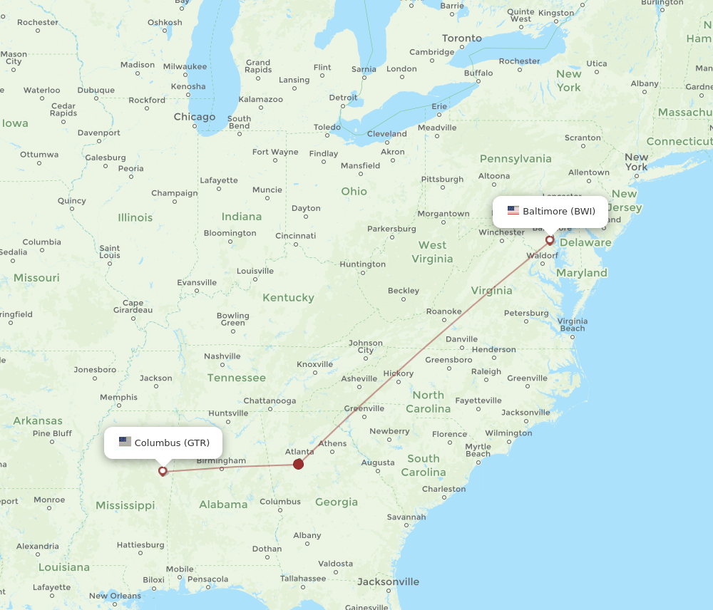 Flights from Columbus to Baltimore GTR to BWI Flight Routes