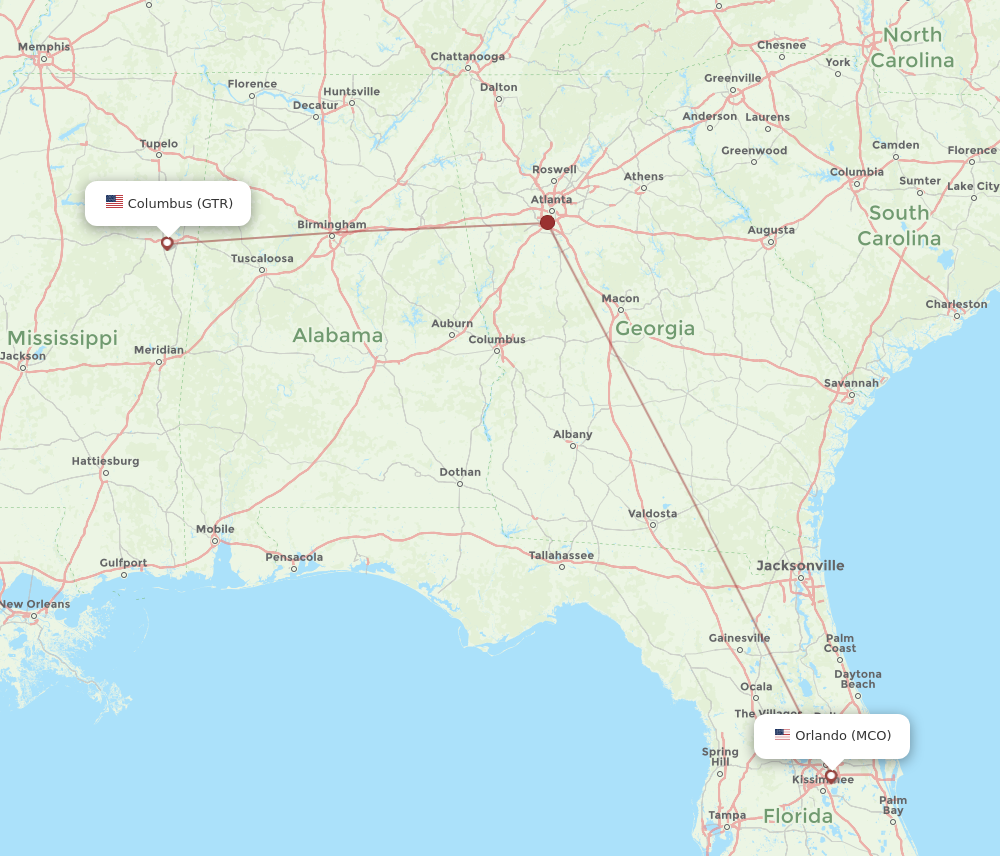 Flights from Columbus to Orlando GTR to MCO Flight Routes