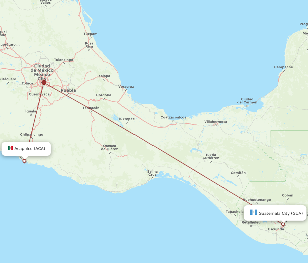 Flights from Guatemala City to Acapulco GUA to ACA Flight Routes