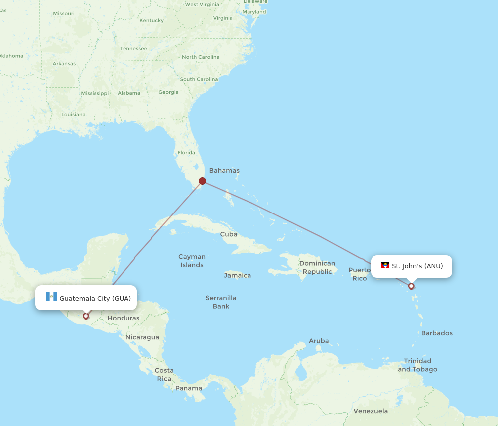 Flights from Guatemala City to Antigua GUA to ANU Flight Routes