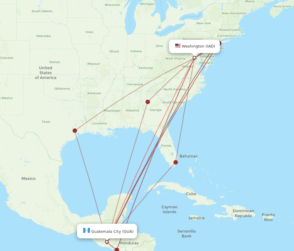 All Flight Routes From Guatemala City To Dulles, Gua To Iad - Flight Routes