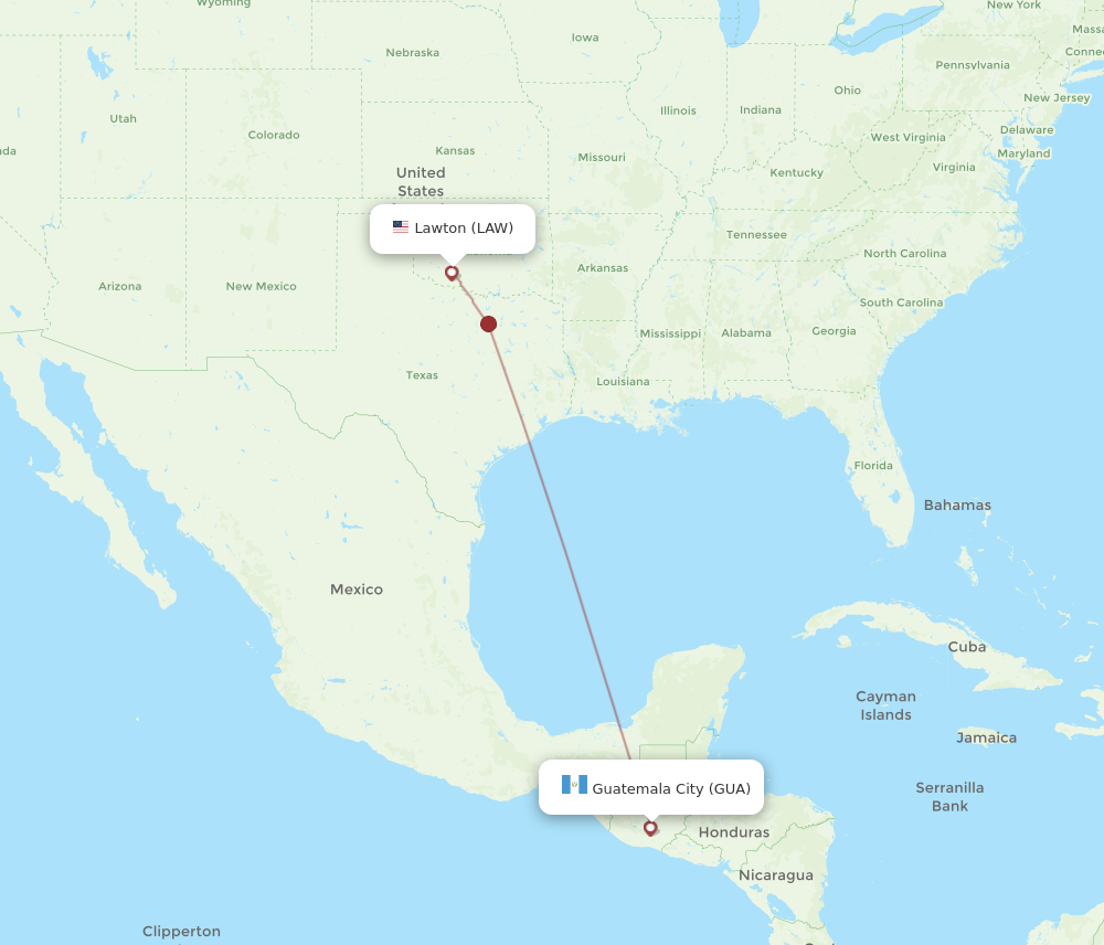 All flight routes from Guatemala City to Lawton, GUA to LAW - Flight Routes