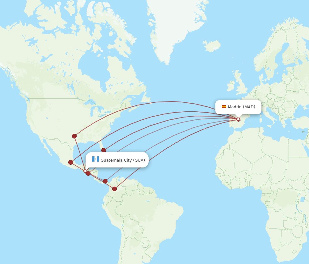 Flights from Guatemala City to Madrid GUA to MAD Flight Routes