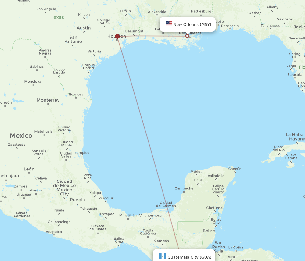 All Flight Routes From Guatemala City To New Orleans Gua To Msy Flight Routes 7081