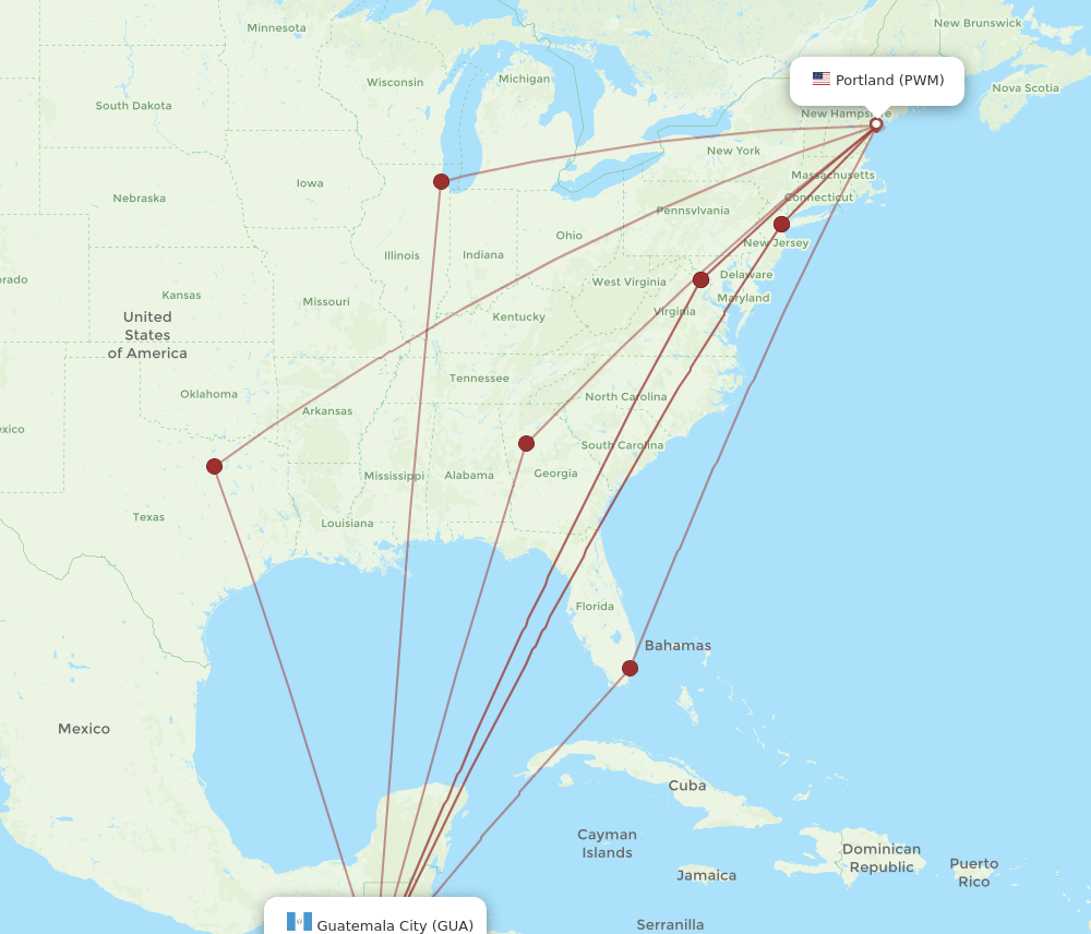 Flights from Guatemala City to Portland, GUA to PWM - Flight Routes