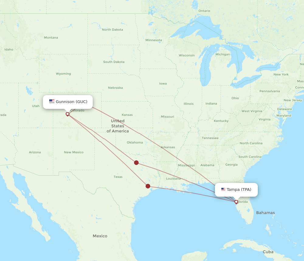 Flights from Gunnison to Tampa GUC to TPA Flight Routes