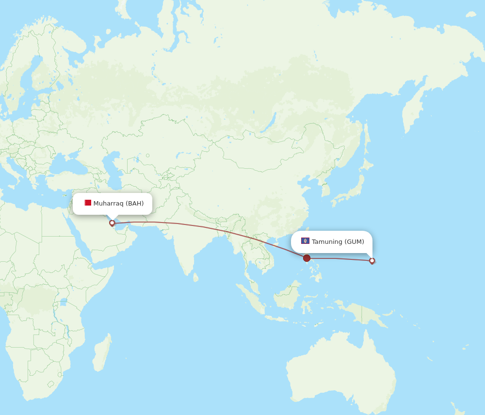 Flights from Guam to Bahrain, GUM to BAH Flight Routes