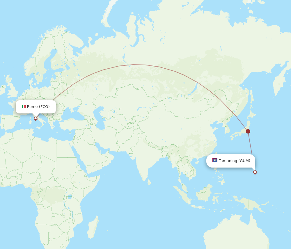 Flights from Guam to Rome GUM to FCO Flight Routes