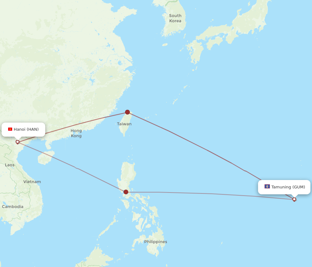 Flights from Guam to Hanoi GUM to HAN Flight Routes