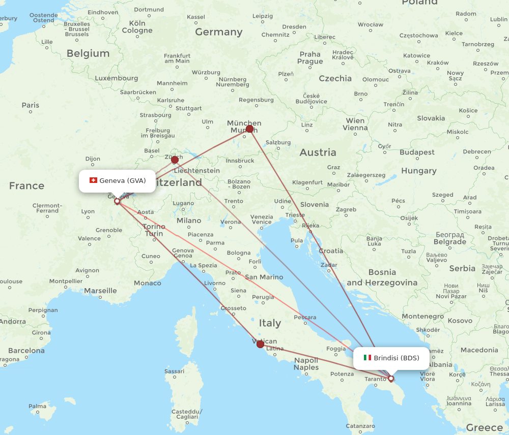 GVA to BDS flights and routes map