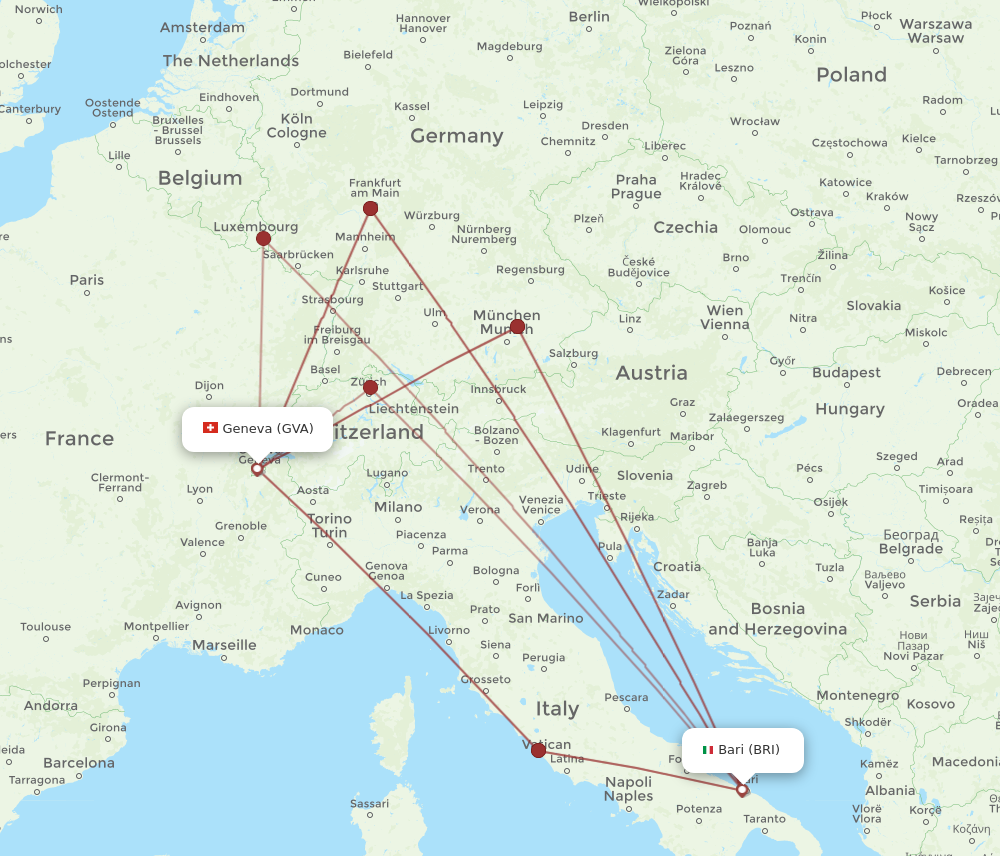 GVA to BRI flights and routes map