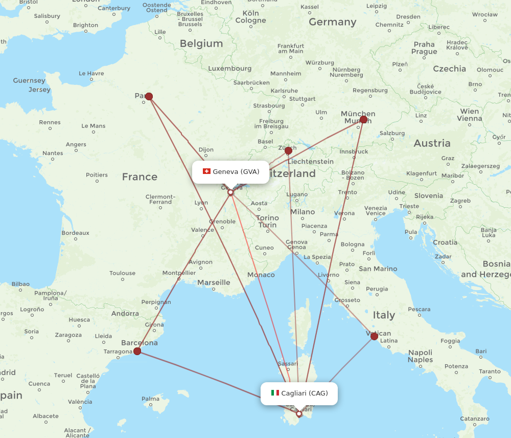GVA to CAG flights and routes map