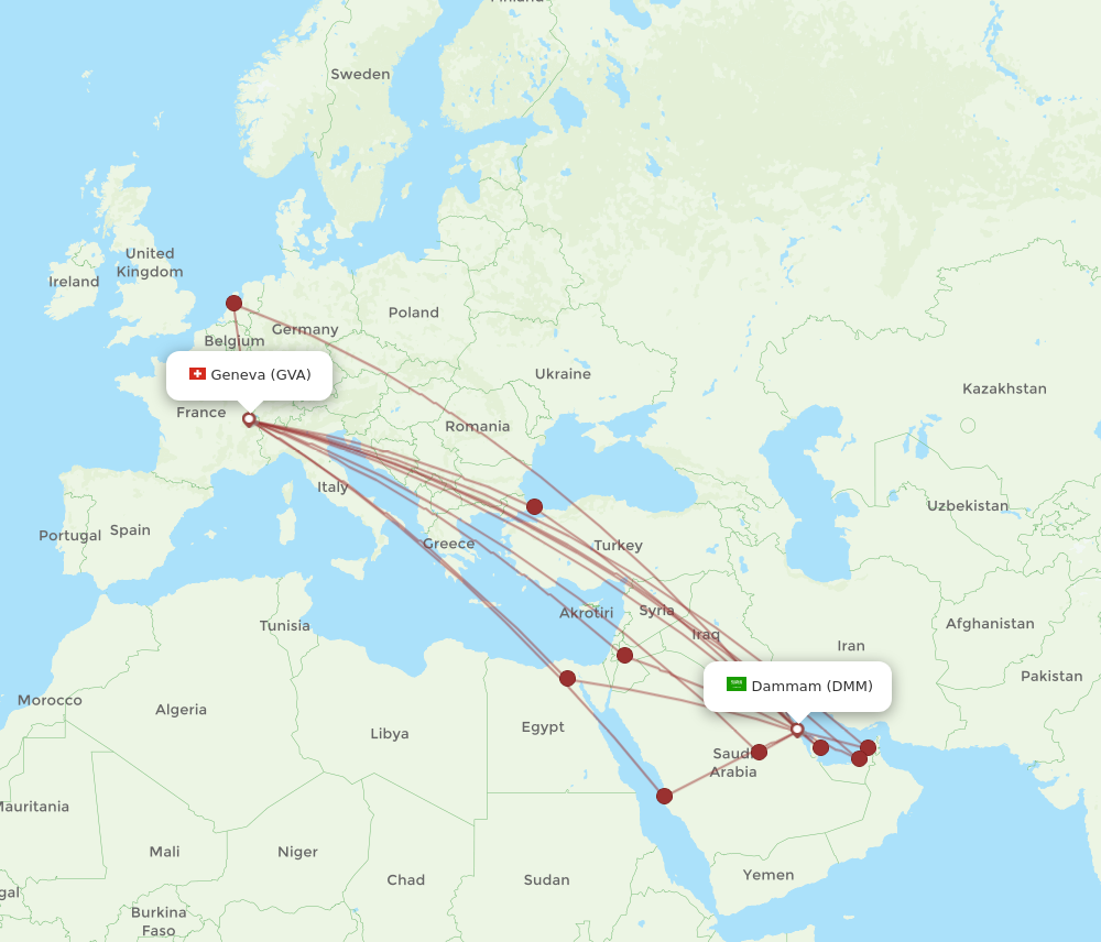 GVA to DMM flights and routes map