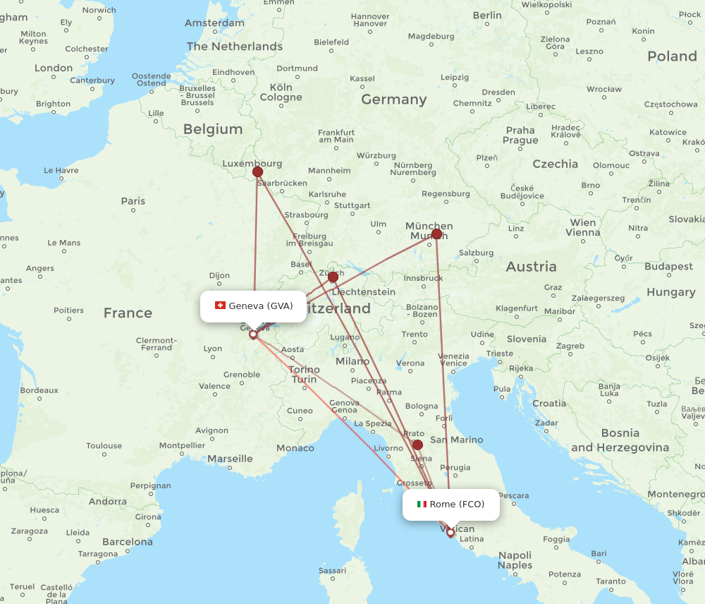 GVA to FCO flights and routes map