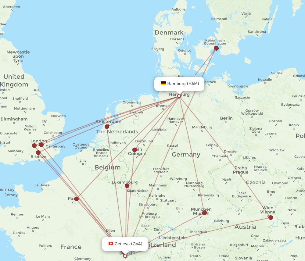 All flight routes from Geneva to Hamburg, GVA to HAM - Flight Routes