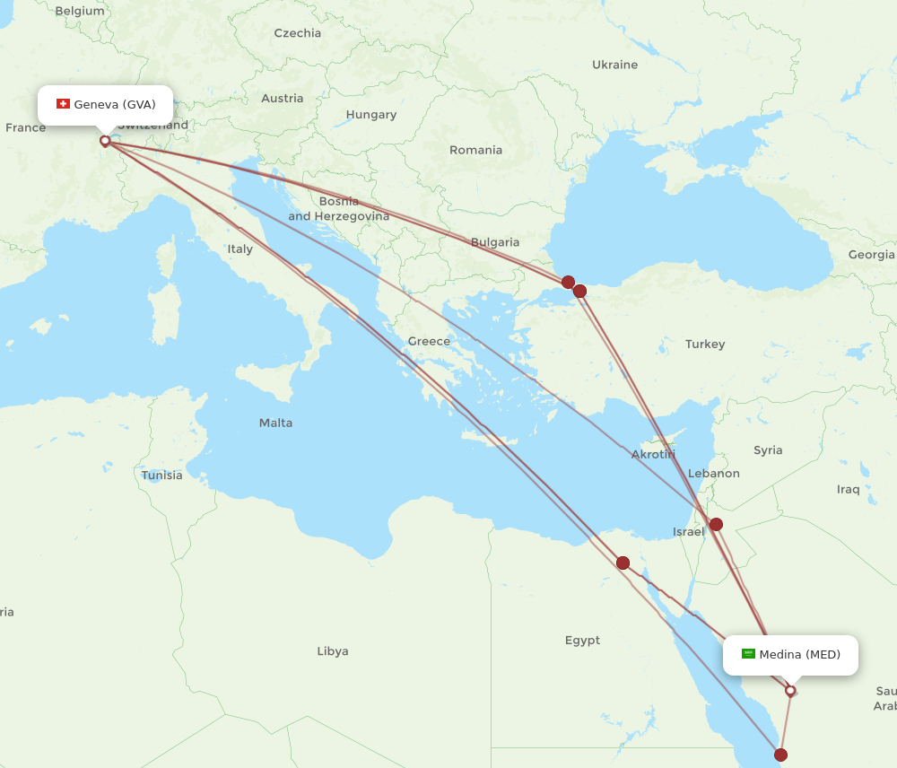 GVA to MED flights and routes map
