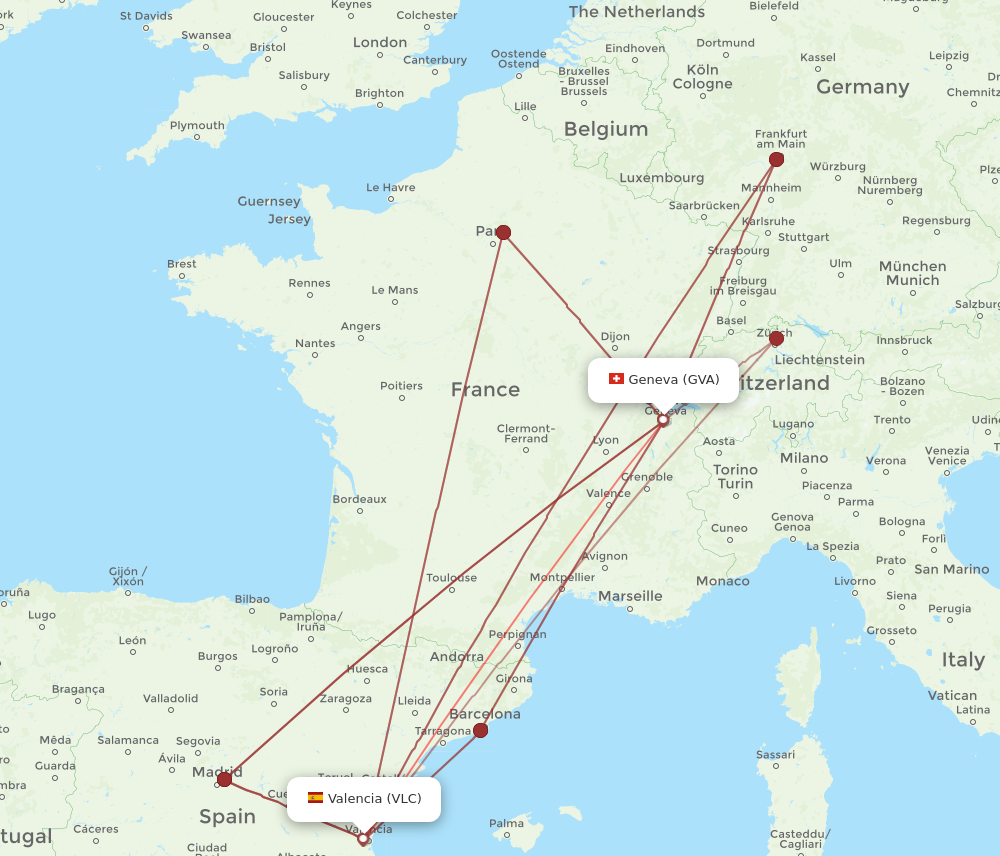 GVA to VLC flights and routes map