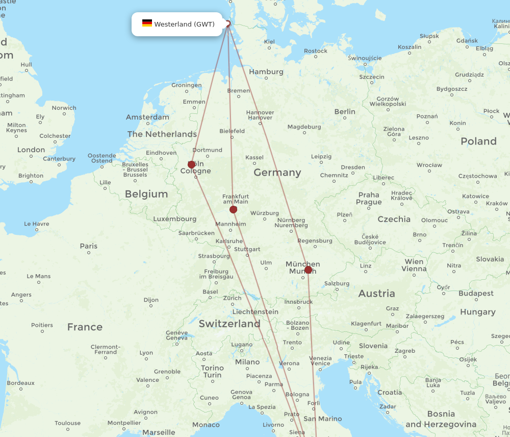 Flights from Westerland to Rome GWT to FCO Flight Routes