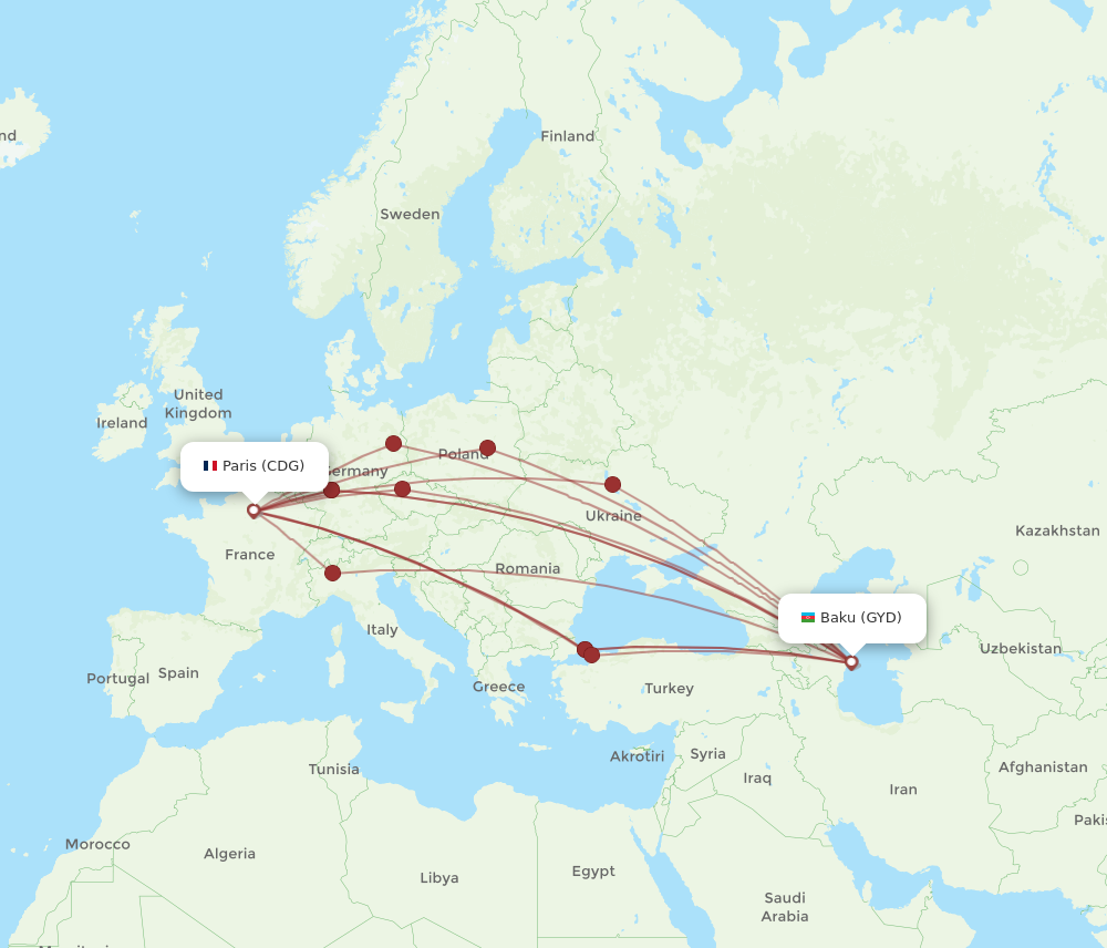 Flights from Baku to Paris GYD to CDG Flight Routes