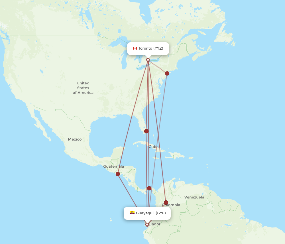 Flights from Toronto to Guayaquil YYZ to GYE Flight Routes