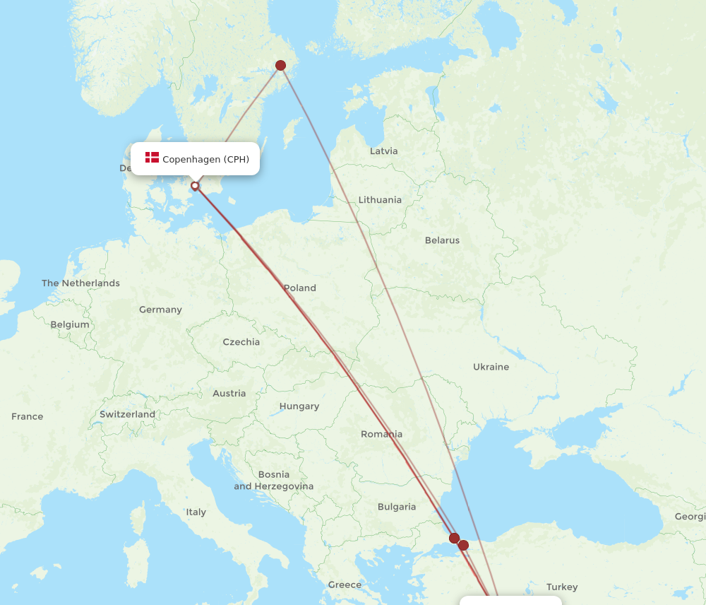 Flights from Gazipasa to Copenhagen GZP to CPH Flight Routes