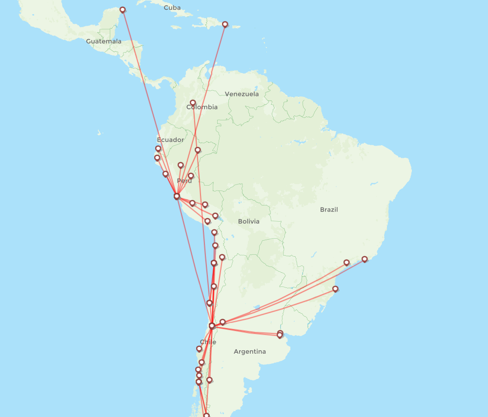 Sky Airline routes (H2) 2024, map Flight Routes