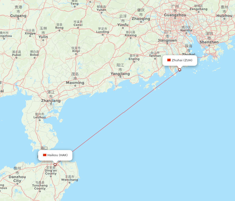 All flight routes from Haikou to Zhuhai, HAK to ZUH - Flight Routes