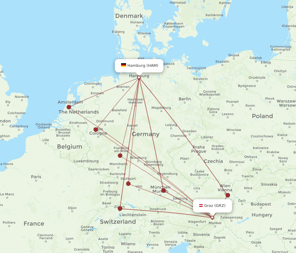 Flights from Hamburg to Graz, HAM to GRZ - Flight Routes