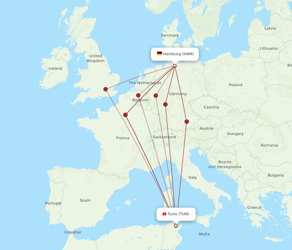 Flights from Hamburg to Tunis HAM to TUN Flight Routes