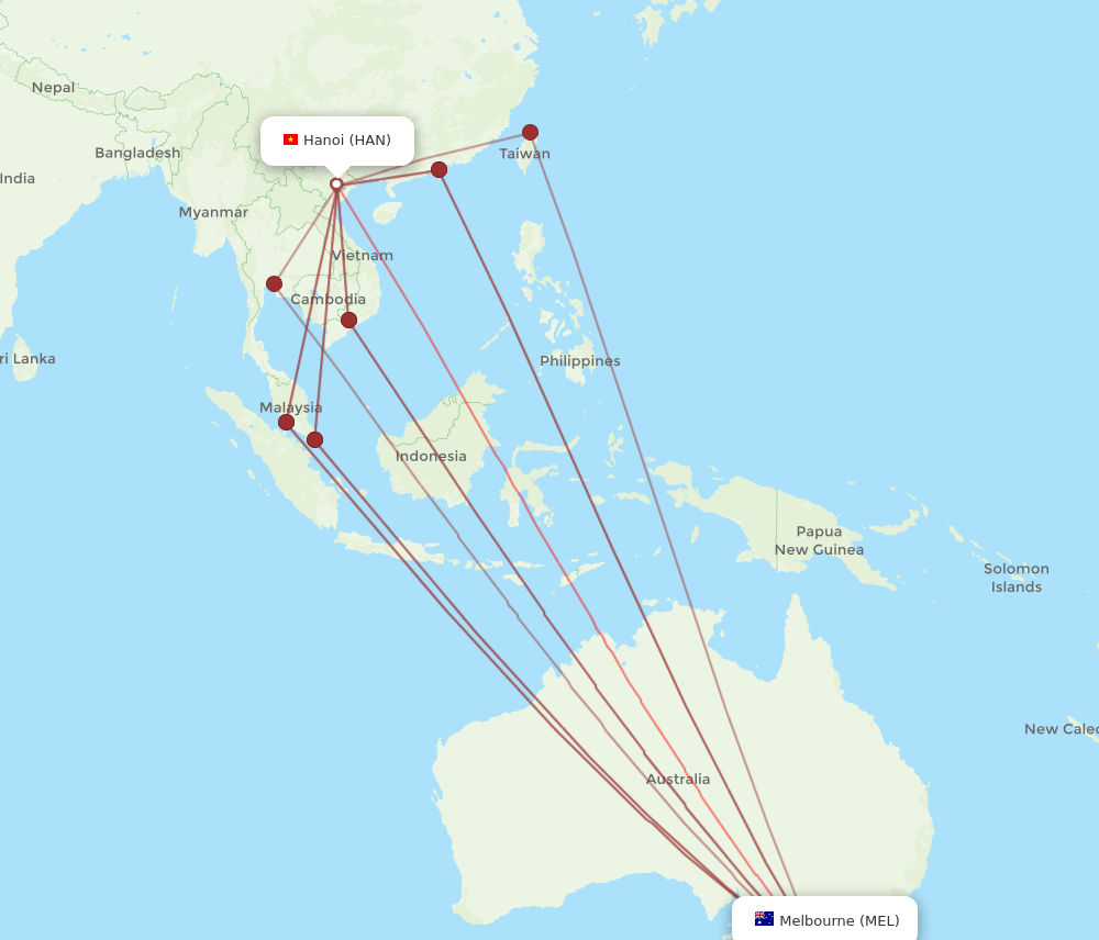 All Flight Routes From Hanoi To Melbourne Han To Mel Flight Routes 2329