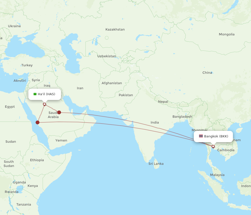 All flight routes from Hail to Bangkok, HAS to BKK - Flight Routes