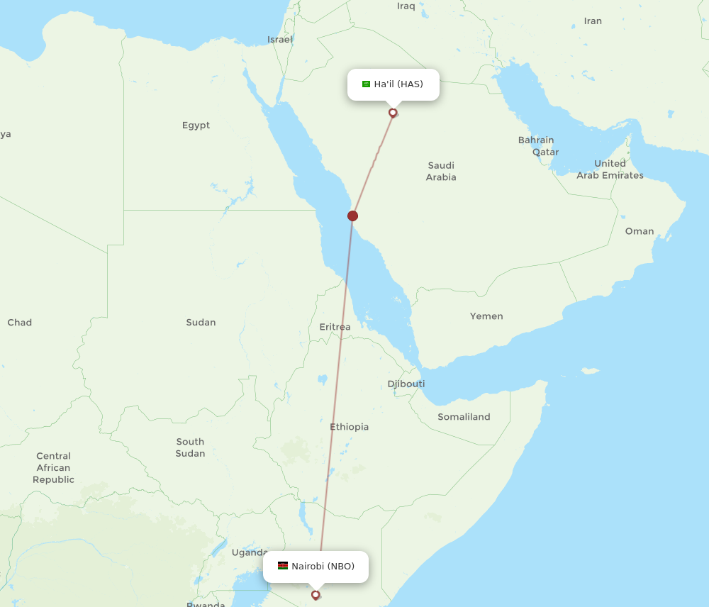 All flight routes from Hail to Nairobi, HAS to NBO Flight Routes