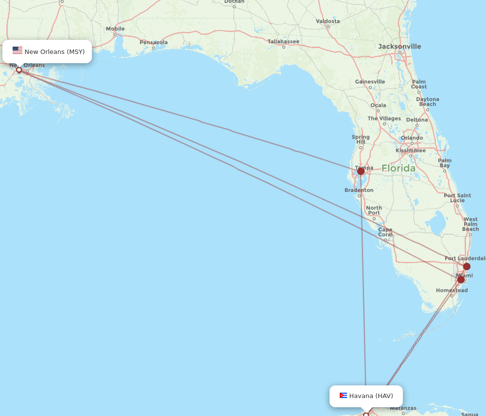 Flights from Havana to New Orleans HAV to MSY Flight Routes