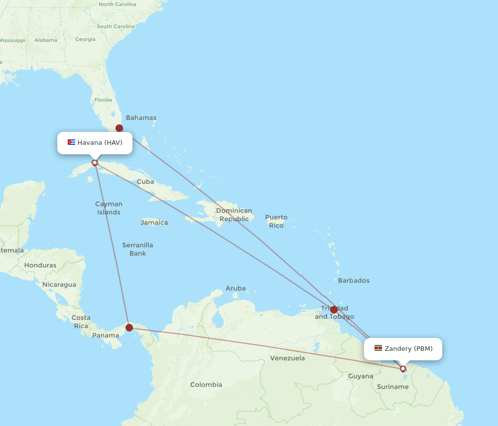 Flights from Havana to Paramaribo HAV to PBM Flight Routes